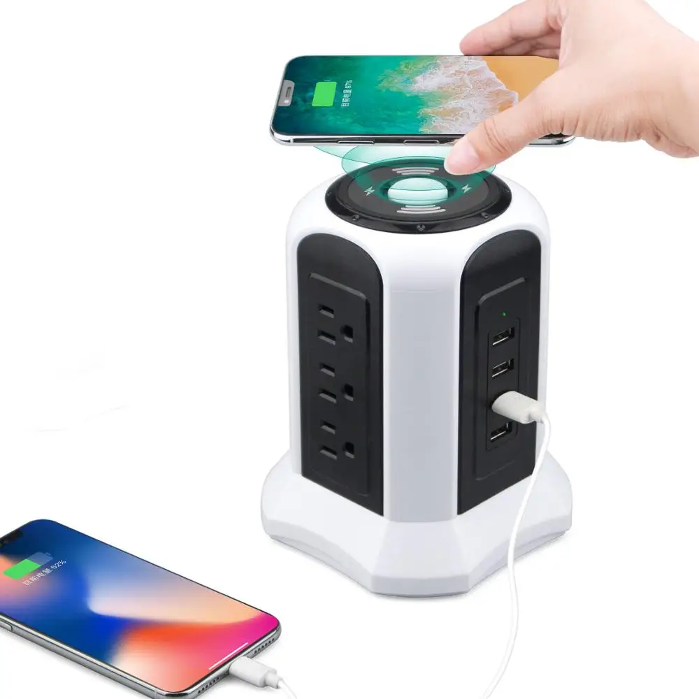 US Wireless Power Extension Socket Tower USB charging Socket