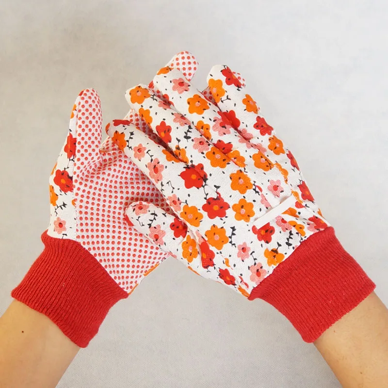 
high quality flower printed pvc dotted gloves for garden working 