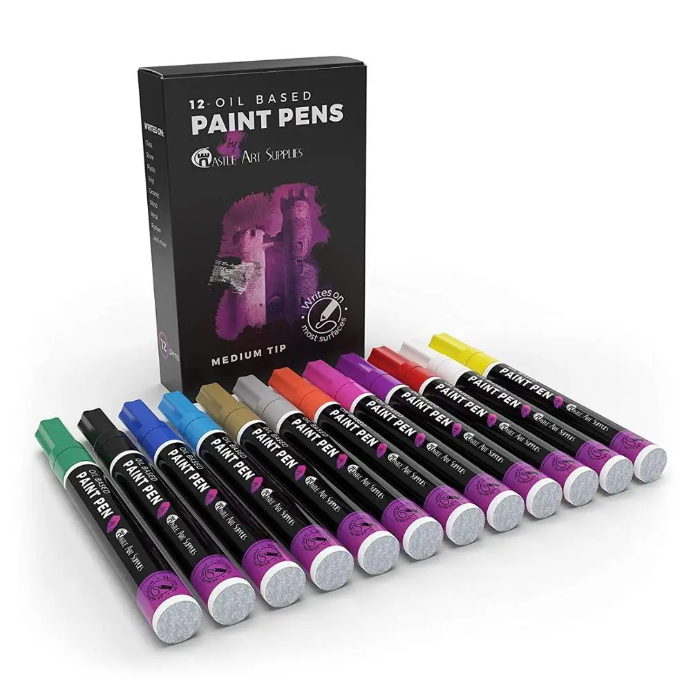 Paint Pens for Rock Painting, Ceramic, Porcelain, Glass, Wood, Fabric, Canvas. Set of 12 Acrylic Paint Markers Medium Tip