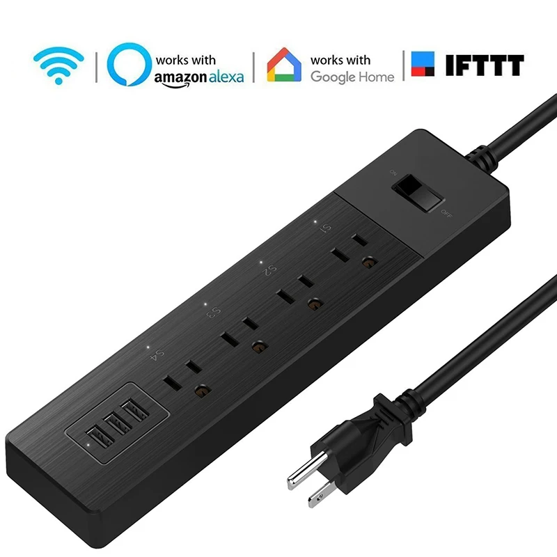
wifi Smart plug US power strip 3USB extension socket voice control by Alexa and Google Home 