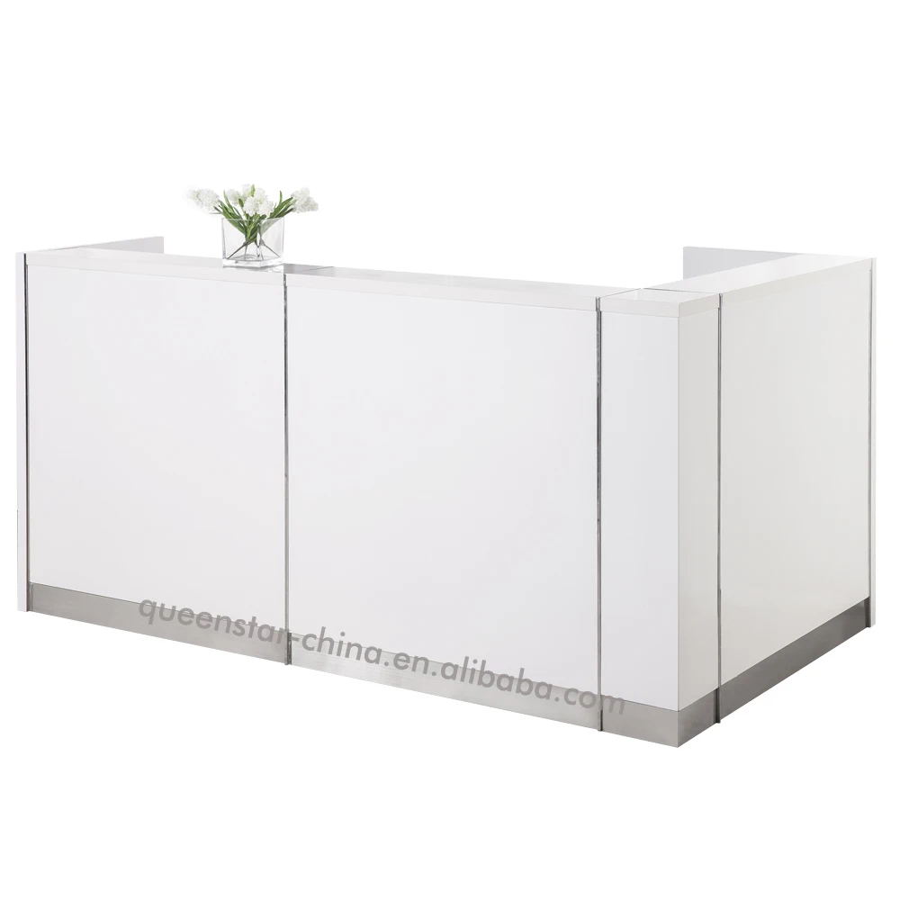 QS-RC05 L-shaped reception desk for Hotel gloss white front desk Contemporary reception desk