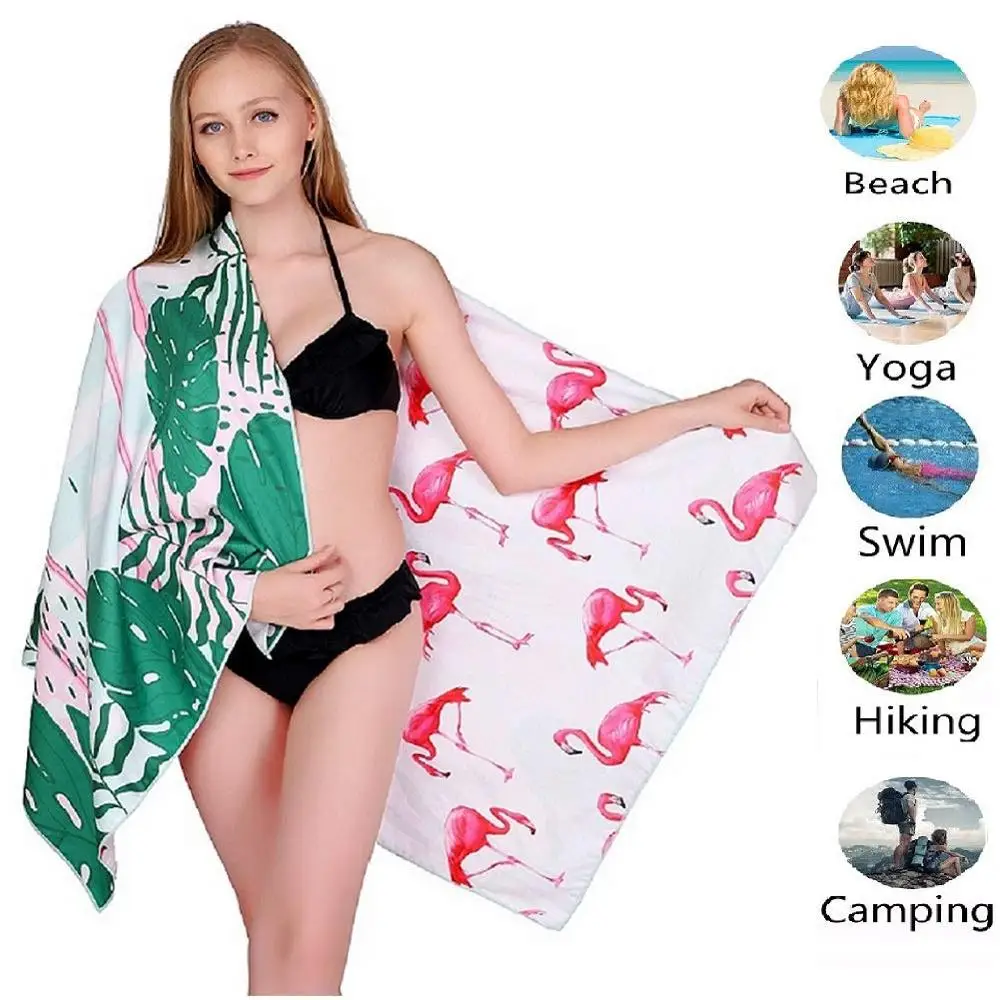 Hot Sale Two Side Printed Microfiber Flamingos Sand Free Beach Blanket Quick Dry Super Absorbent Lightweight Thin Beach Towel