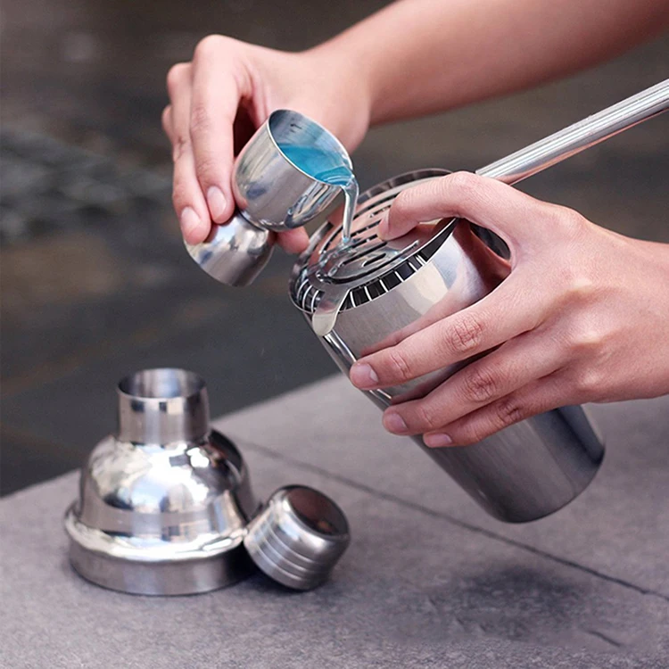 Amazon Hot Sale Stainless Steel Cocktail Shaker Set Mixer Bar Drink Bartender Tool Home Brewery Bar Accessories