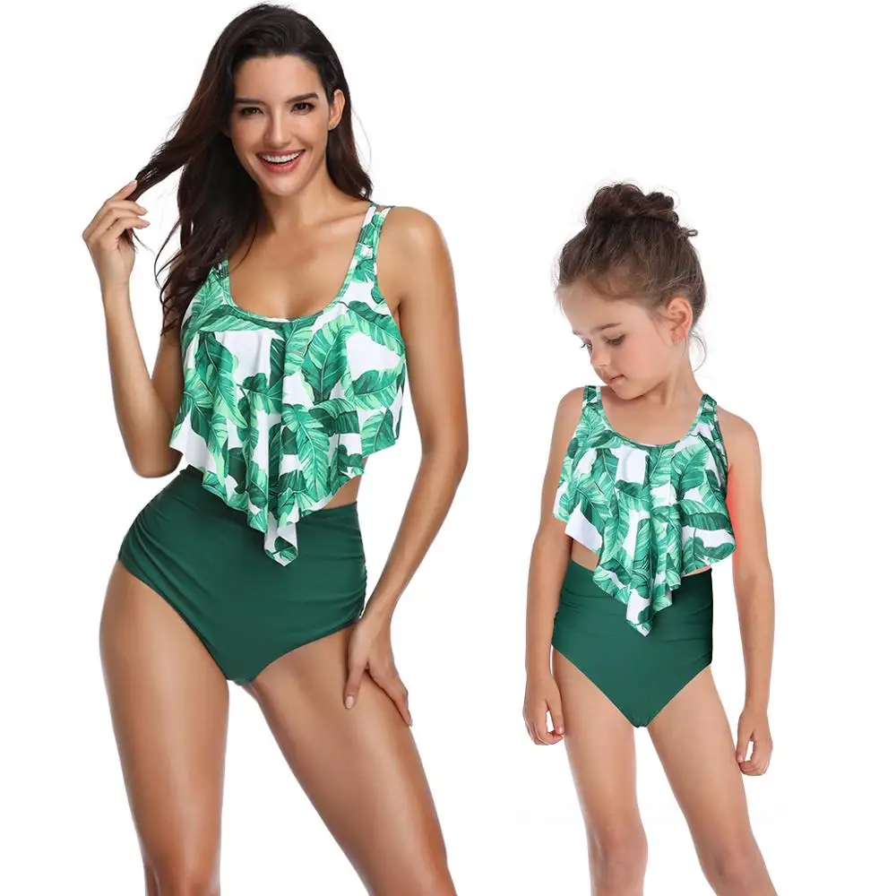 Mommy and me swimwear lovely baby girl kids children one piece rabbit bikini swimsuit long sleeve for