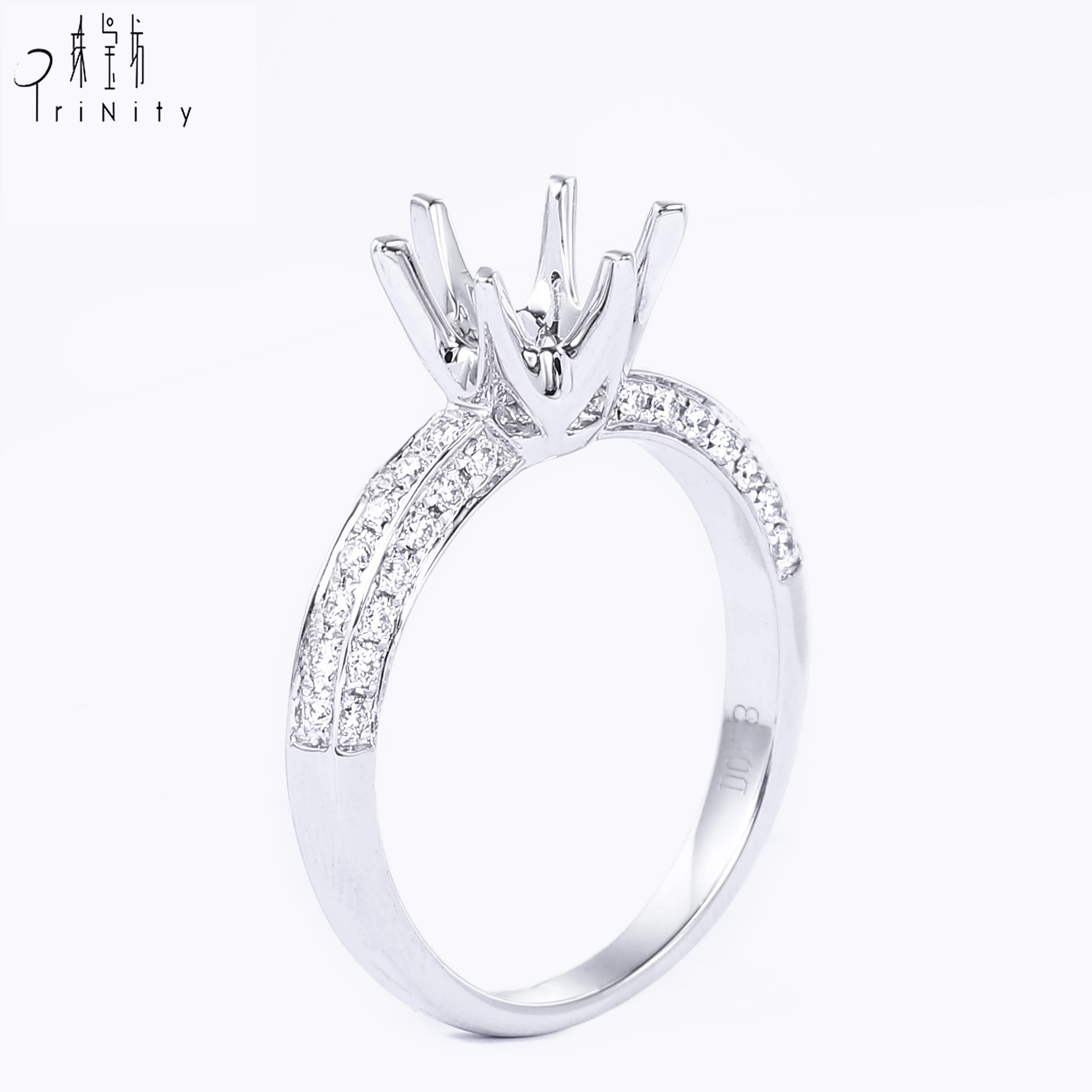 Hong Kong Supplier Wholesale New Product Ring Setting Without Center Stone AU750 Gold Solitaire Diamond Engagement Ring