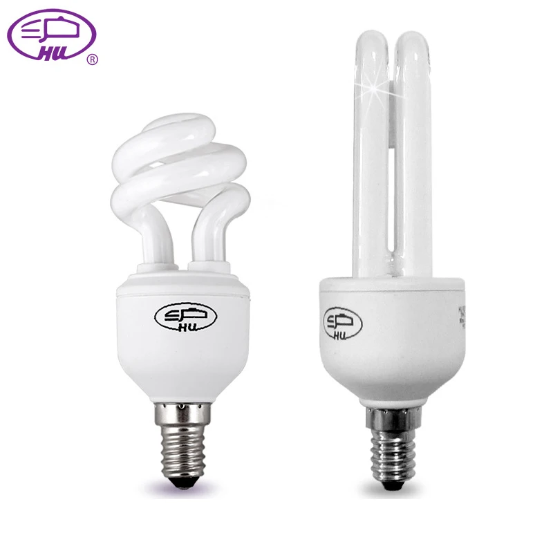 Free sample in stock 220V  2U E14 8W 11W Spiral Compact Fluorescent Lamp Energy Saving bulb