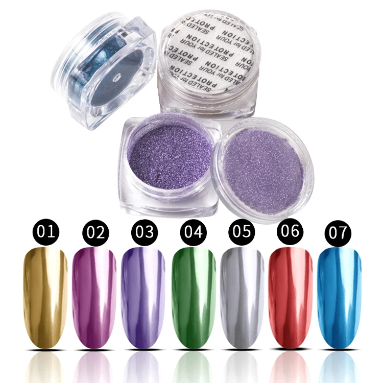 Hot sale 7 colors magic metallic mirror effect nail art powder chrome mirror nails pigment powder