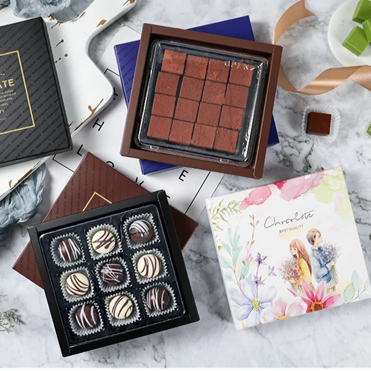 Premium laser cutting chocolate carton packaging box chocolate truffle boxes with 9 cavity