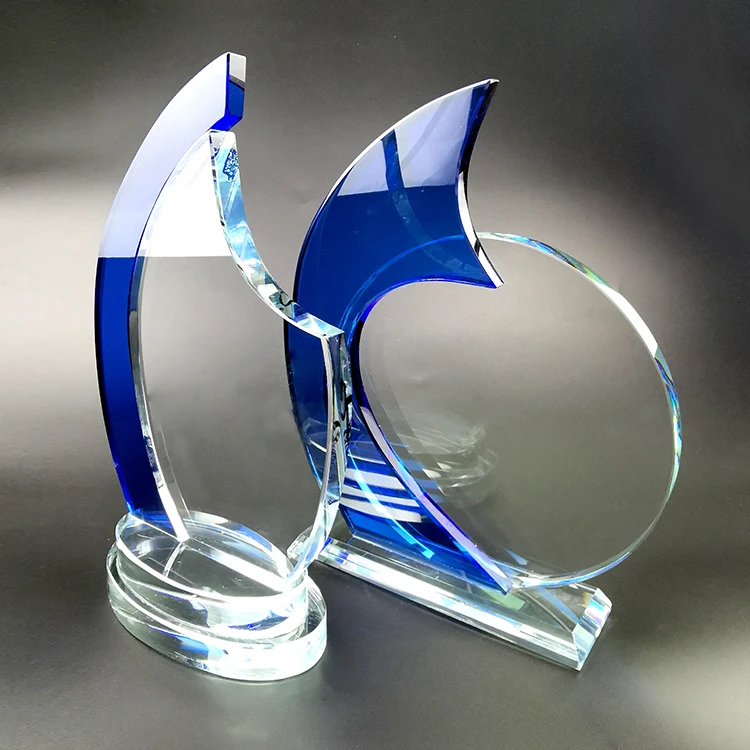 
Best sales big face bule crystal glass trophy plaque for business gift 