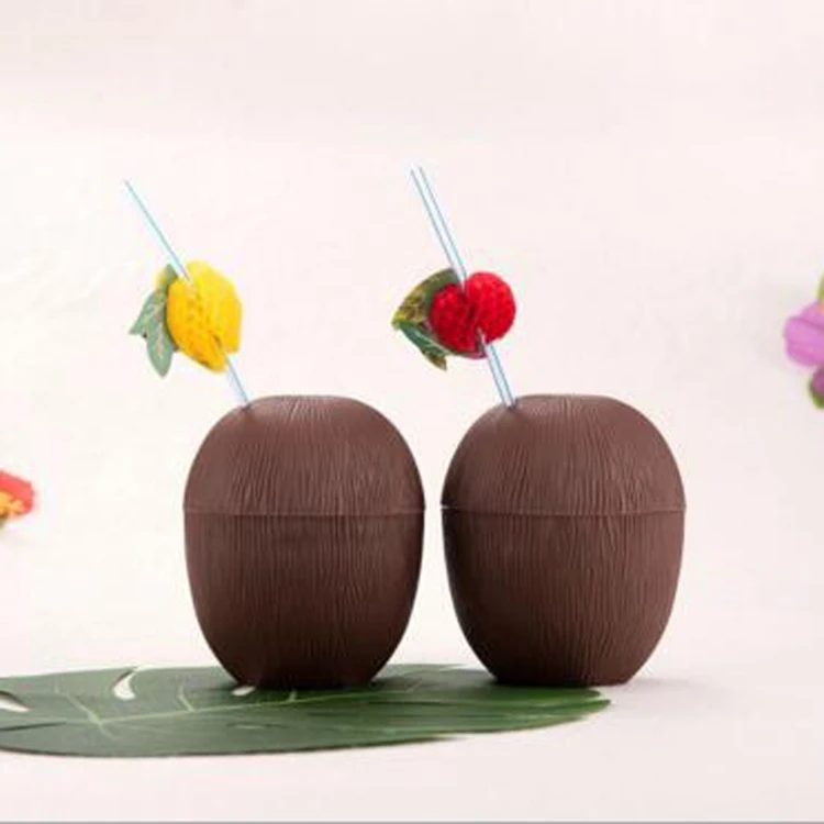 new palm tree cup beach disposable straw plastic yard hawaii party pineapple drink cup plastic coconut cup