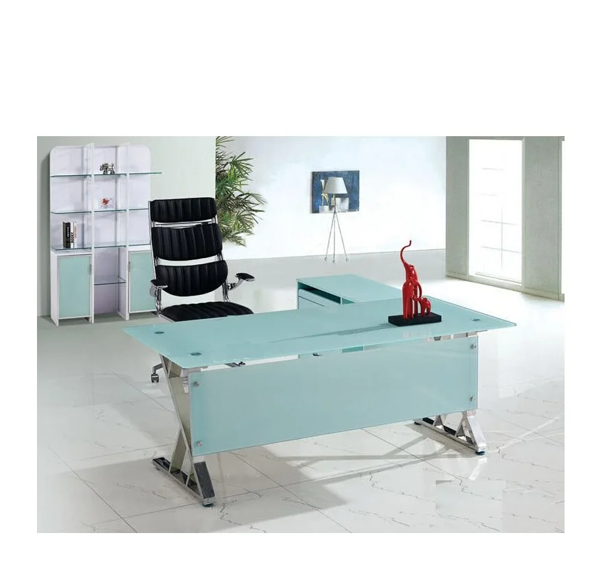 
glass office desk corner table and boss chair sets melamine particle board with drawer bookshelf 