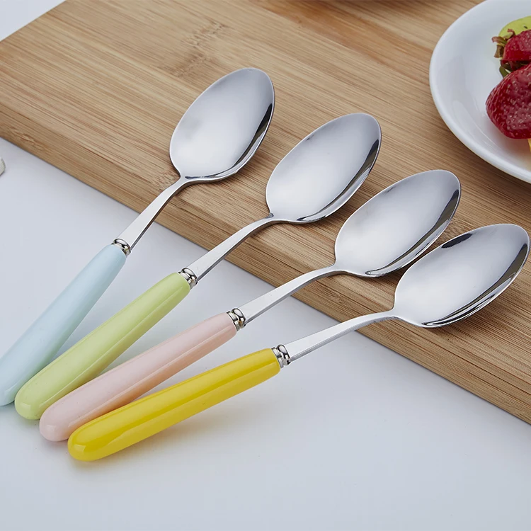 food grade portable travel cutlery stainless steel chopsticks fork and spoon set with color ceramic handle