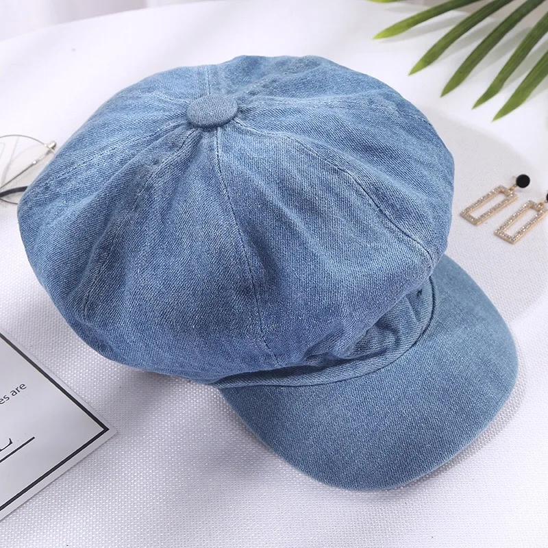 Women denim ivy cap peaked cap cowboy hat jean summer newsboy beret hat
