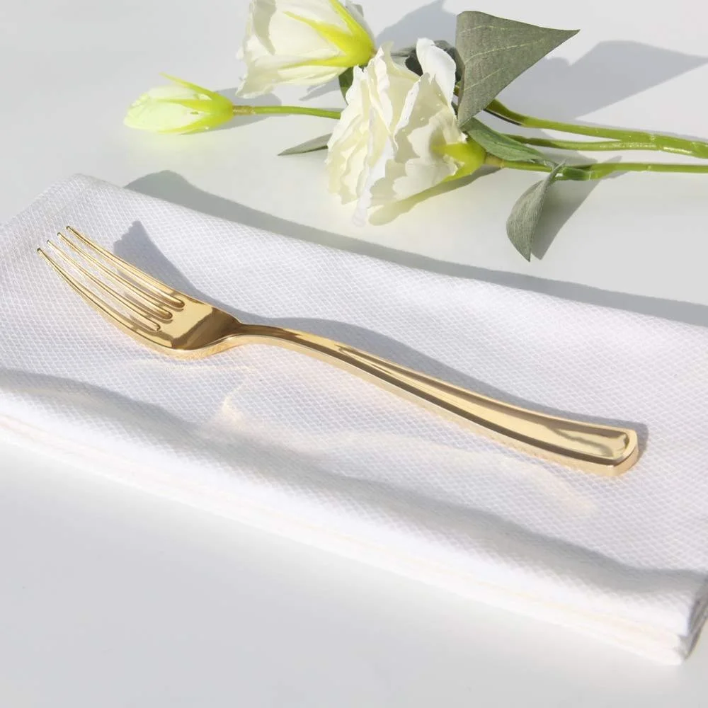 
Gold Plastic Forks 125 Pack Disposable Cutlery, Heavy Duty Flatware, Plastic Silverware Set for Catering Events, Parties, Dinner 