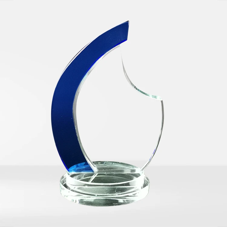 
Best sales big face bule crystal glass trophy plaque for business gift 