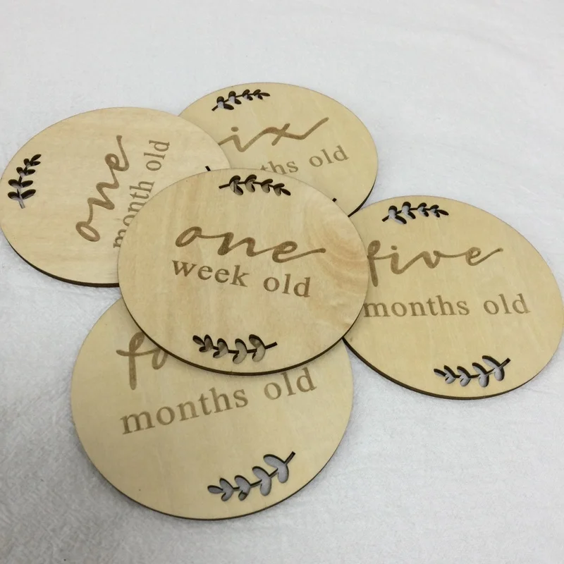 set of 15 pcs Engraved wooden monthly milestone card plaques