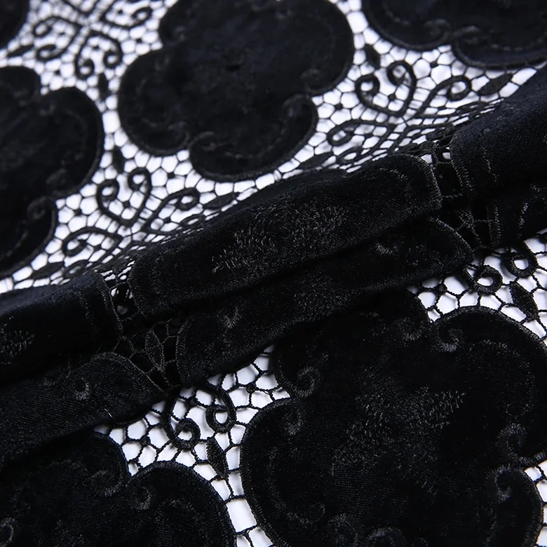 Wholesale cheap water soluble black velvet fabric lace embroidery patch fabric