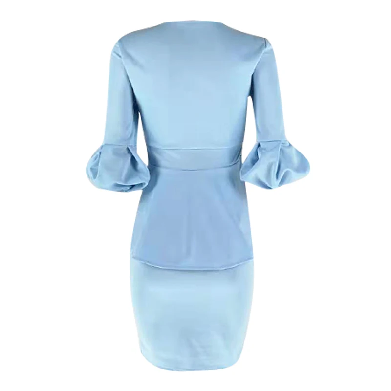 
Euramerican women clothing fashionable two piece hot style O-neck puff sleeve office lady career dresses women dresses 