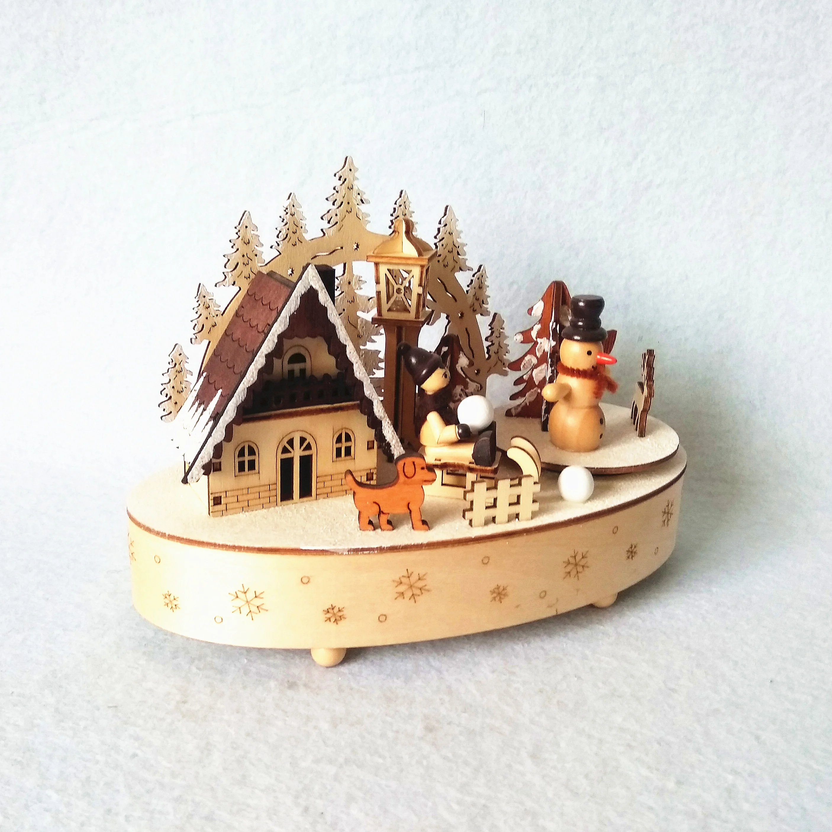 Hot sale festival wintervillage Christmas candle bridge light with rotating music box movements