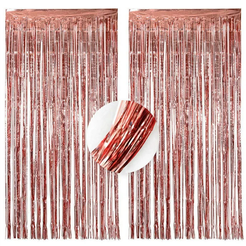 Metallic Foil Curtain Rose Gold Photo Booth Backdrop Tinsel Curtains for Birthday Wedding Party Decoration