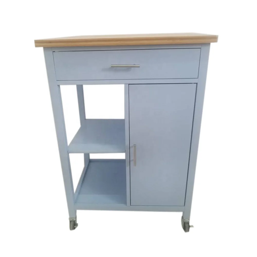 
Bamboo top kitchen cart multifunction island trolley cart with drawer and shelf 