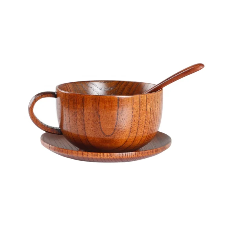 Classic Jujube Wood Handcraft  Tea Cup Japanese Baby Bowl 300 ml Coffee Mug with Handle