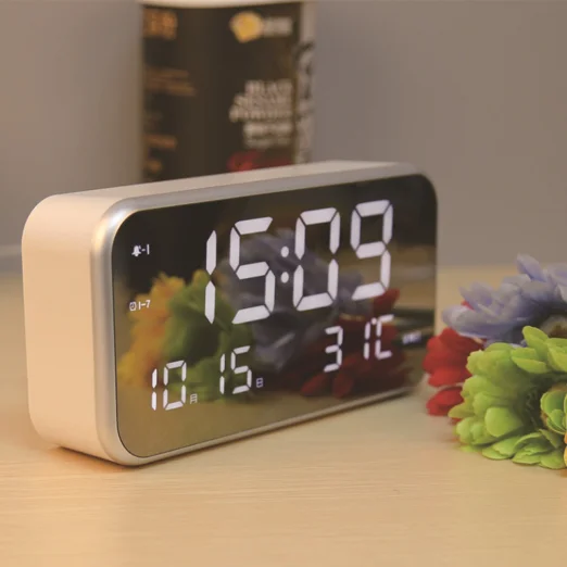 desktop mirror panel chord music alarm digital LED clock calendar