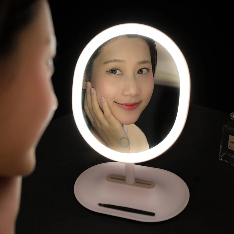 Professional Vanity Touch Sensor Switch Single Sides Oval Shaped Soft Led Lights Make Up Table Mirror