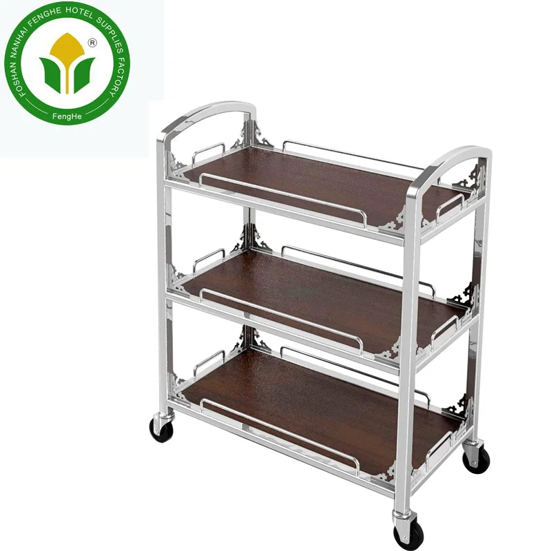 Manufacturer supply hotel 3 tier trolley wine trolley wooden wine cart