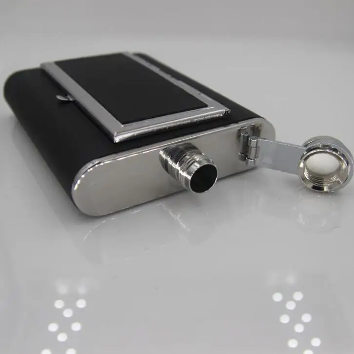 Leak-proof 6ounce Stainless Steel Hip Flask with Cigarette Case and Leather Wrapped Cover with Funnel