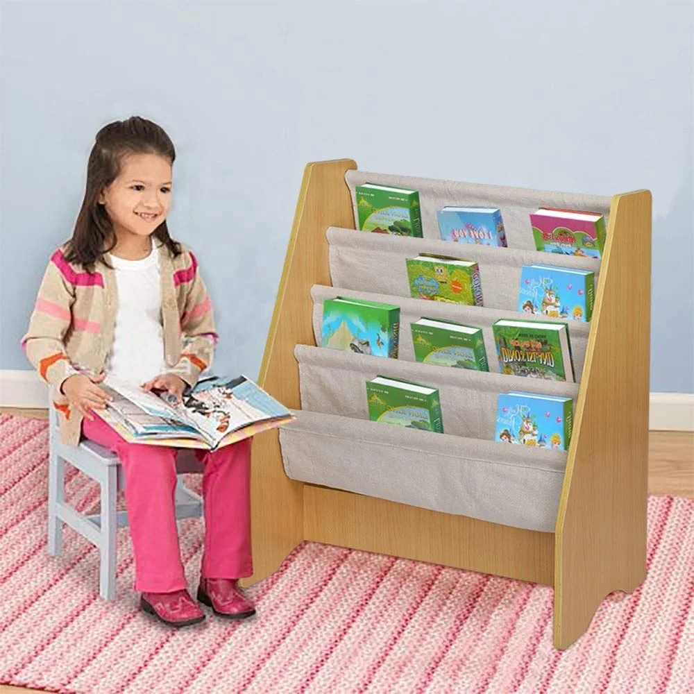 Eco Friendly Cloth Wooden Kid Children Storage Bookcase Bookshelf, 5 tier Wooden Book Shelf Organizer for Kids