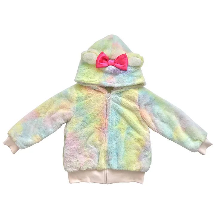Зимняя одежда для девочек Двухслойное красочное пальто на молнии с кроличьим мехом