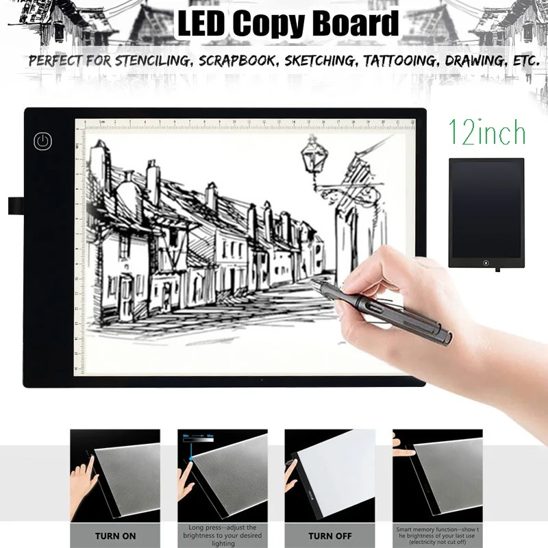 
12inch portable bright drawing board led Light Pad with scale and pencil pouch led tracing board for students 
