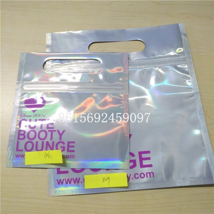 Custom printed holographic laser bag for T-shirt packaging the big size glossy  bag with one side clear for clothing