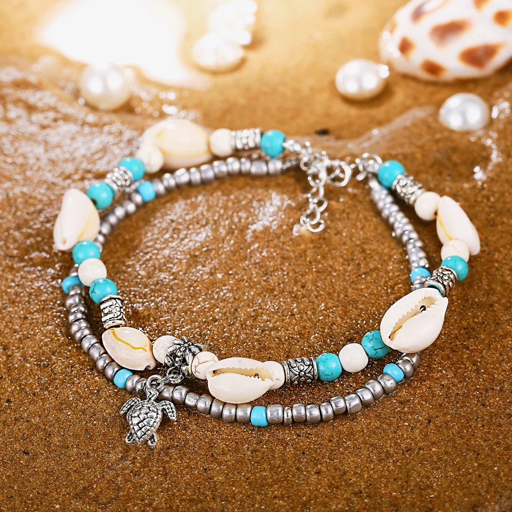 Artilady Vintage Shell Beads Anklets For Women New Multi Layer Anklet Leg Bracelet Bohemian Beach Ankle Chain Jewelry Gift