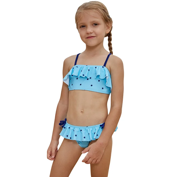 
Wholesale Swimsuit Kids Bathing Suits Swimming Costume Star Printing Two Pieces Beachwear Blue Bikini For Little Girls 
