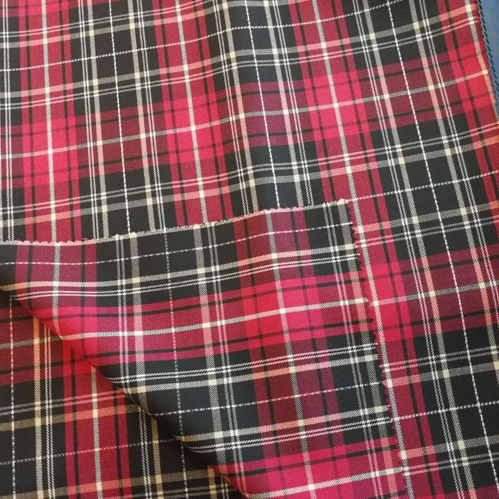 hotsale popular 30% wool black white red tartan plaid  check design worsted twill serge suit fabric cloth