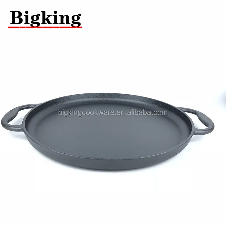 14 Inch Cast Iron Baking Pan. Pre-Seasoned Round Baking Pan with Dual Loop Handles for Pizza or Baking