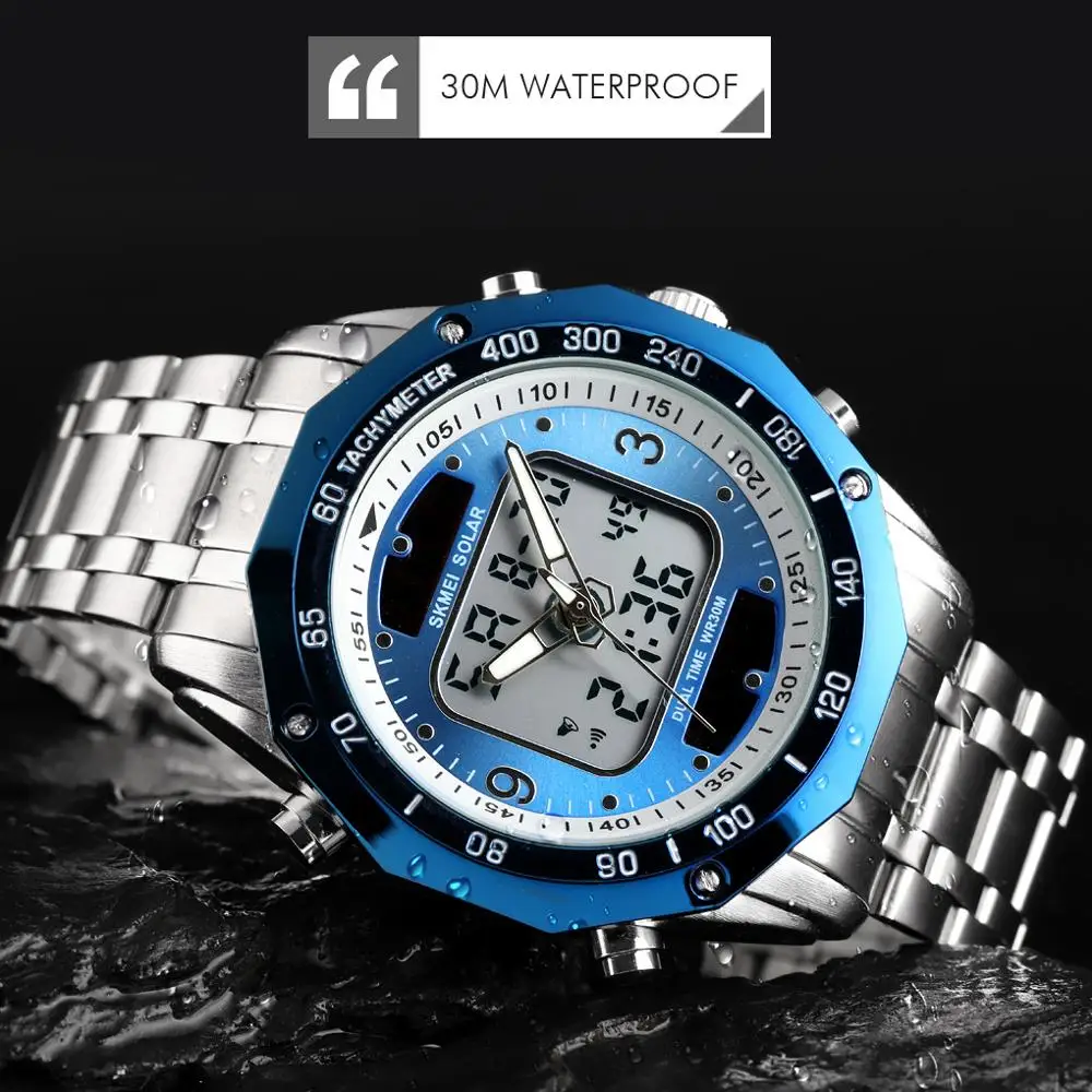 SKMEI 1493 oem stainless steel watch mens digital quartz watches metal wr 30m watch