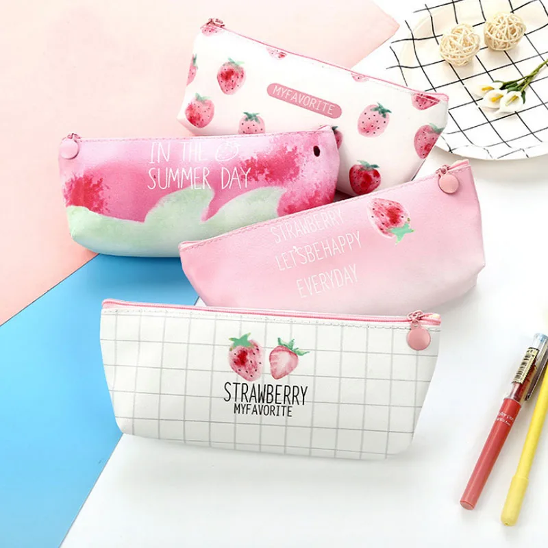 
Small Fresh And Creative Strawberry Leather Pencil Bag Lovely Student Girl Pencil Bag Large Capacity Students Storage Pen Bag  (62073223752)