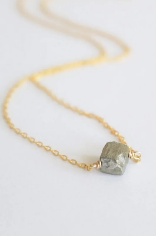 Pyrite with Raw Crystal Choker Dainty Gemstone Pyrite Necklace