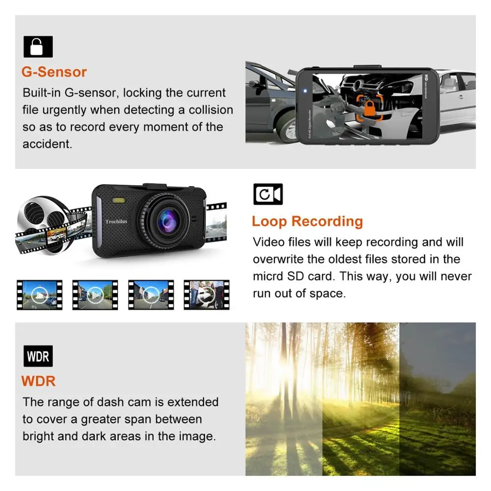 Universal full HD 1080P 4Inch 170 Wide Angel dashboard cameras for cars