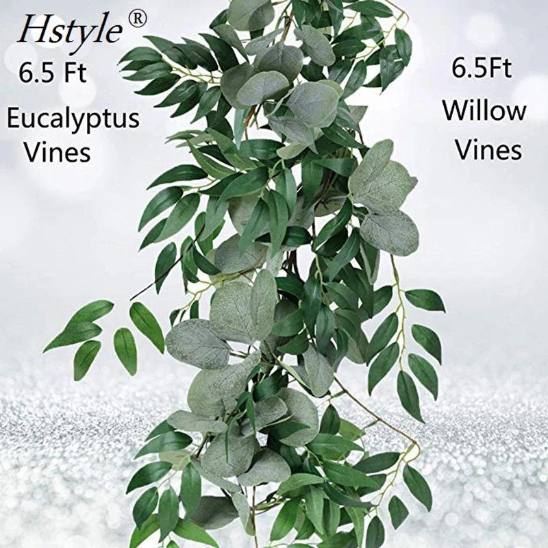 6.5 Feet Artificial Eucalyptus and Willow Vines Leaves for Greenery Wedding Party Garland and Floral Arrangement  FZH330