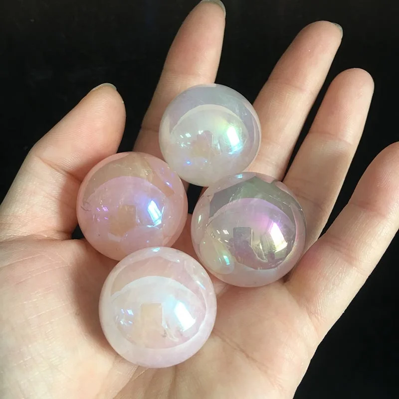 
Factory Produce Electroplating Rainbow Magic Crystal Ball Angel Aura Natural Rose Quartz Sphere 