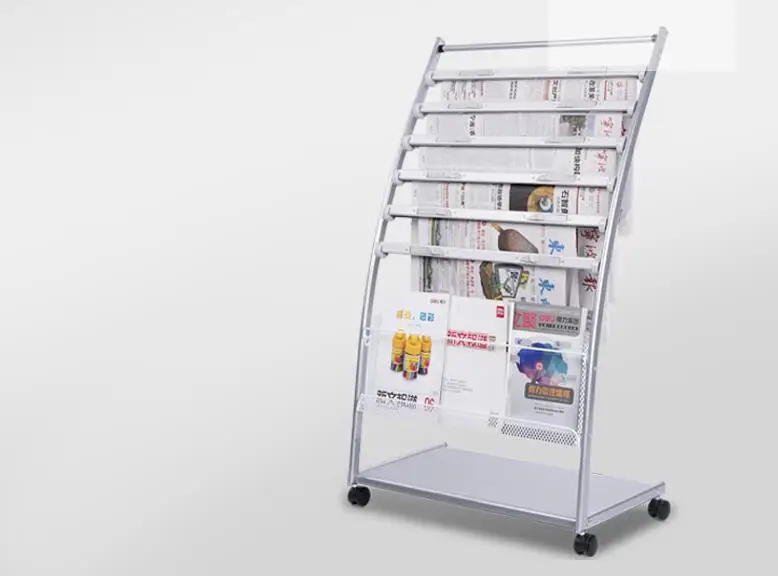 
metal newspaper and magazine display rack stand shelf 