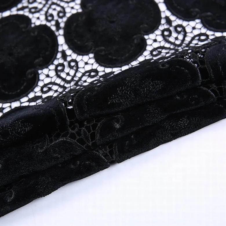 Wholesale cheap water soluble black velvet fabric lace embroidery patch fabric