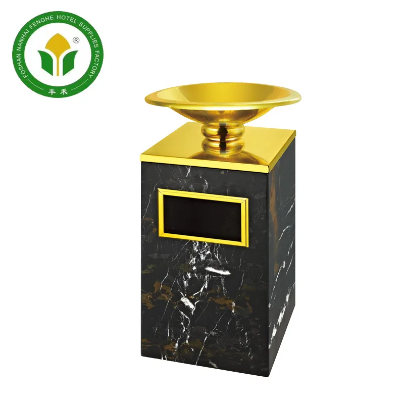 Оптовая продажа, стоячий черный квадратный мраморный контейнер для мусора и пепельницы для вестибюля отеля