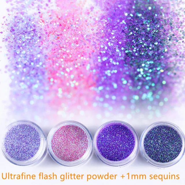 Purple color mixed sizes chunky glitters for face and body decoration, nail glitter powder