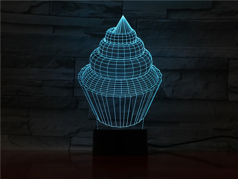 Delicious cupcake dessert food shape 3D Lamp 3D illusion black plastic base 7 color light Christmas day birthday gift
