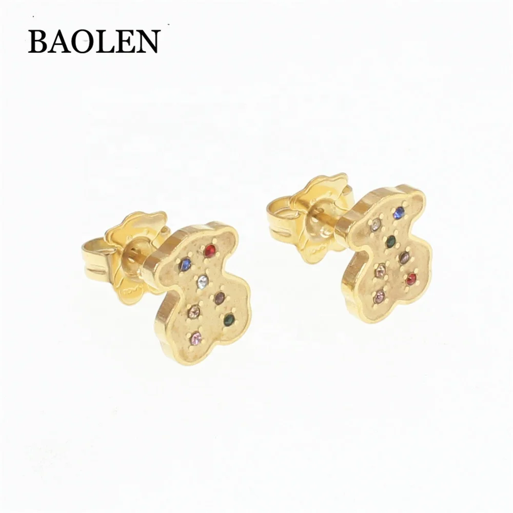 Bear Shaped Wholesale Cheap Stainless Steel Matte Finish Big Gold Stud Earrings jewelry wholesale